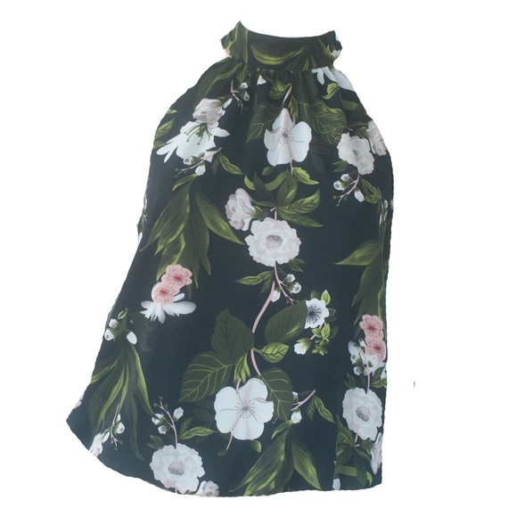 Rachel Zoe Black Floral High Neck Open Back Blouse Top - Picture 1 of 7